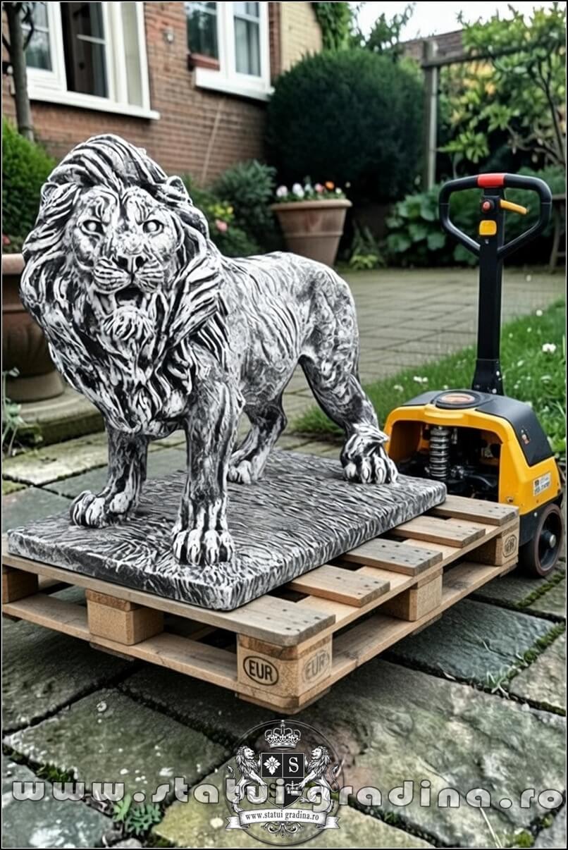 Statuetă leu mare în picioare, gri antichizat, model S33. (5)