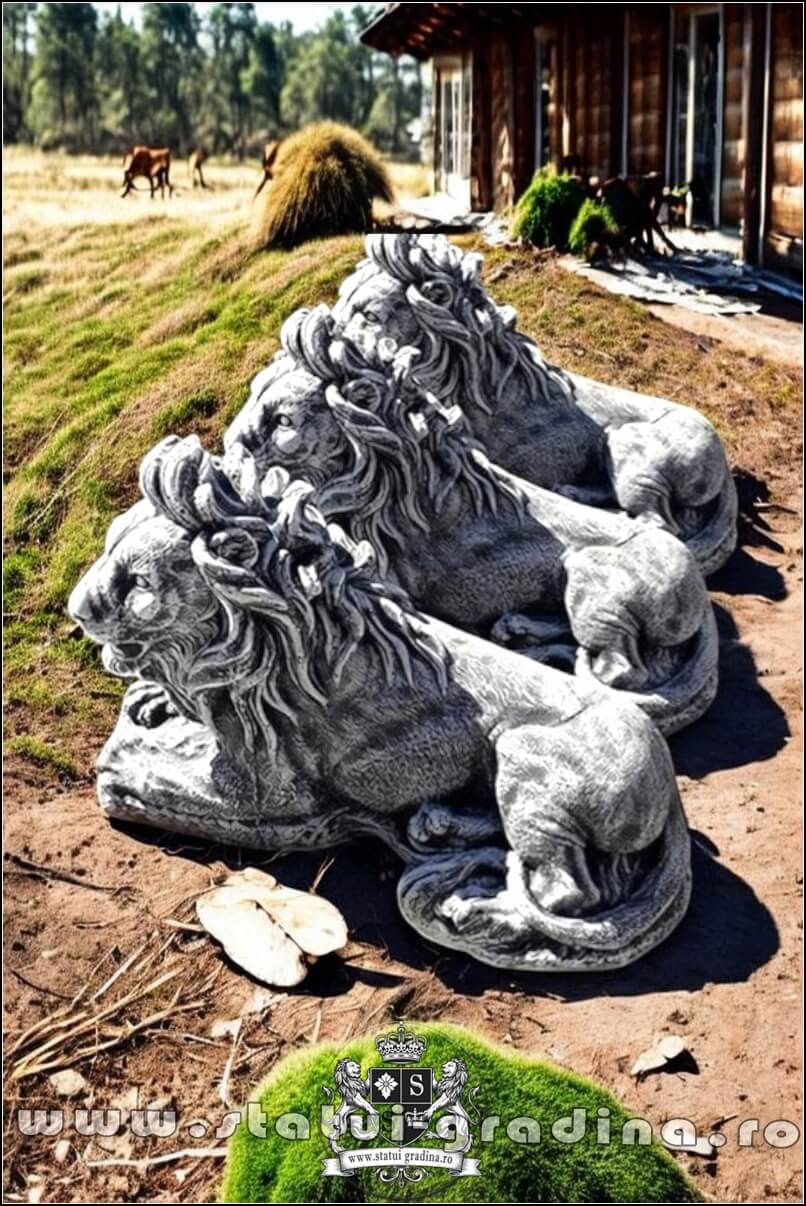 Statuetă leu mic culcat, gri patinat, model S56. (4)