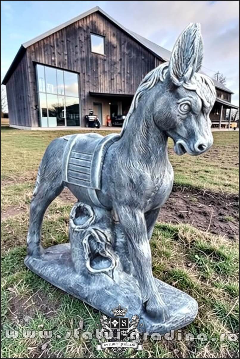 Statuetă măgăruș pe stativ, gri patinat, model S29. (3)