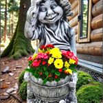 Statuetă pitic trol cu roabă, gri patinat, model S57.