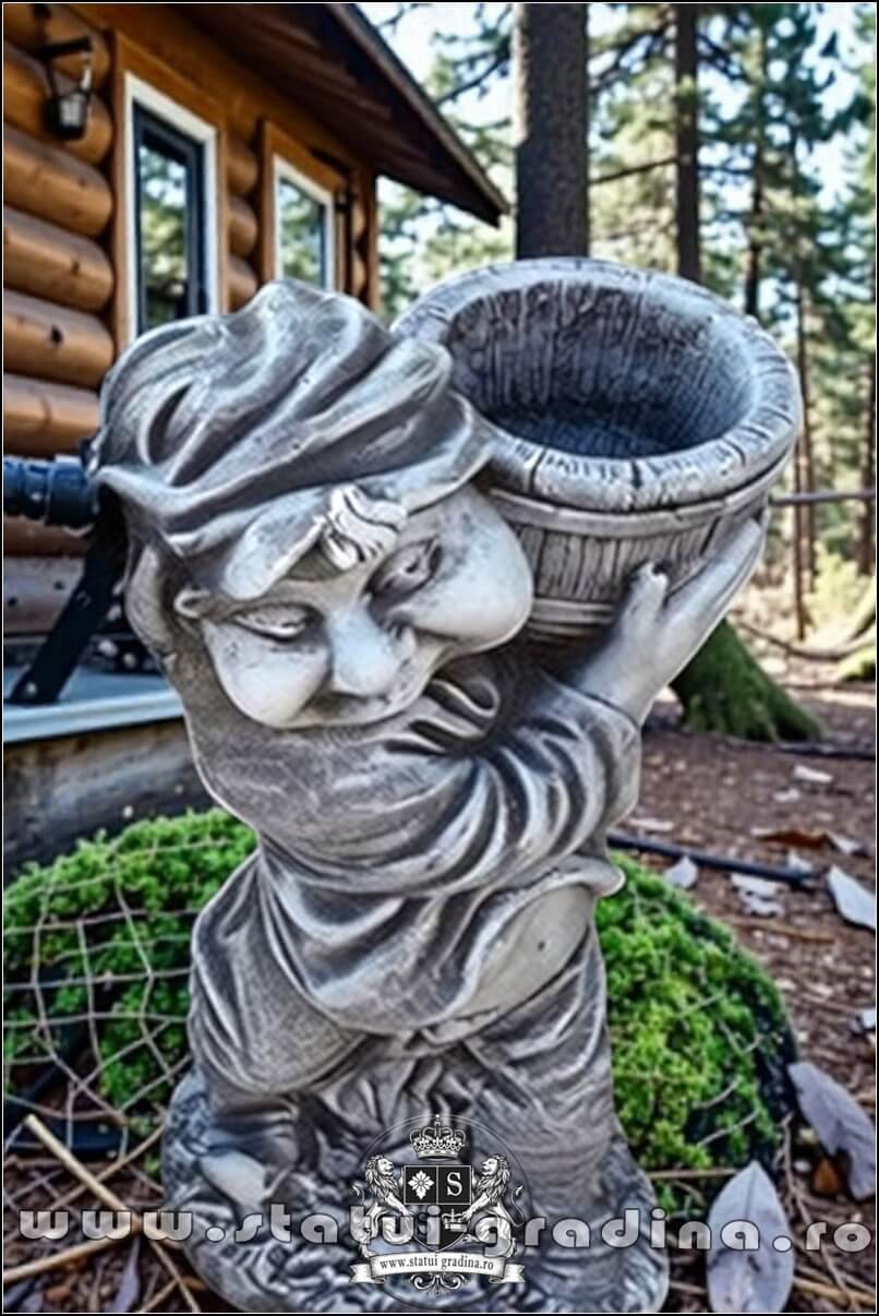 Statuetă pitic trol cu vază, din beton, model S58. (3)