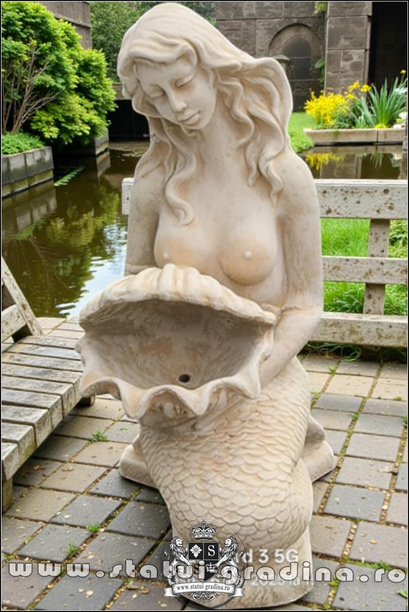 Statuetă sirenă cu scoică, galben marmorat, model S49. (1)