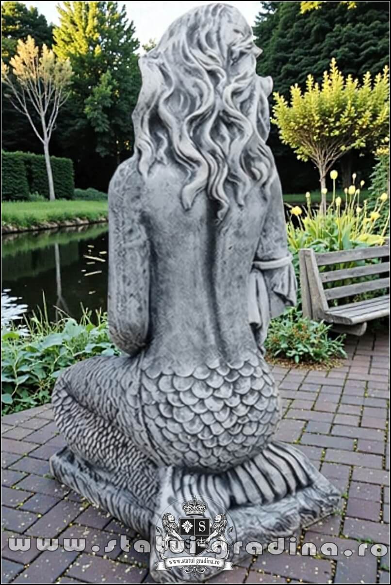 Statuetă sirenă cu scoică, gri marmorat, model S49. (4)