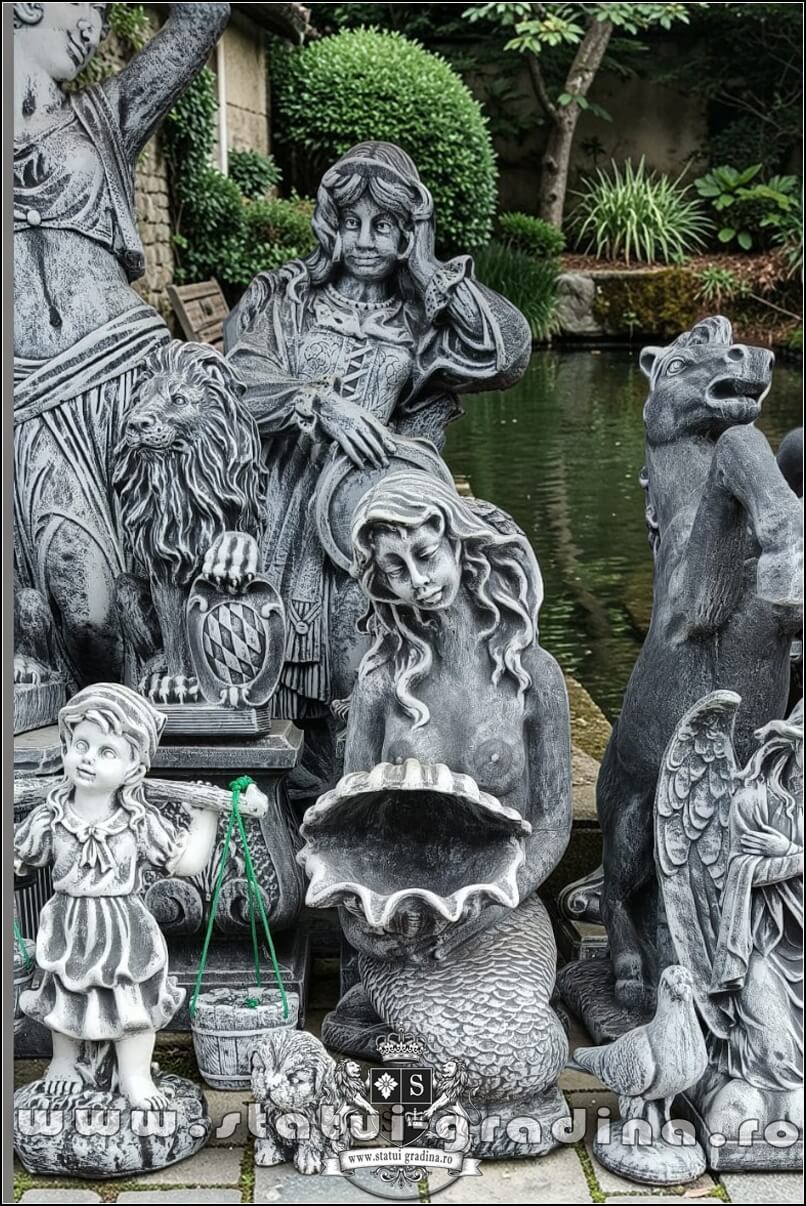Statuetă sirenă cu scoică, gri marmorat, model S49. (5)