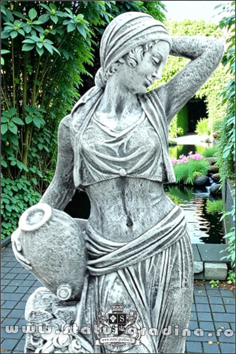 Statuetă țărăncuța la cișmea, gri patinat, model S51. (1)