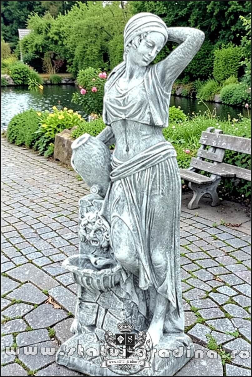 Statuetă țărăncuța la cișmea, gri patinat, model S51. (2)