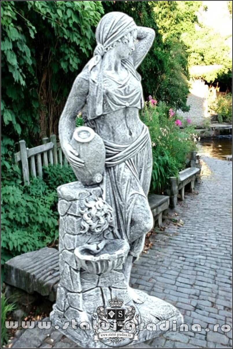 Statuetă țărăncuța la cișmea, gri patinat, model S51. (3)