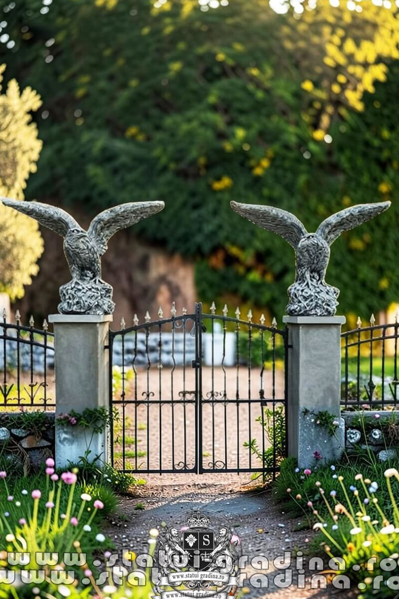 Statuetă vultur pe stâncă, șoim, gri patinat, model S35. (5)