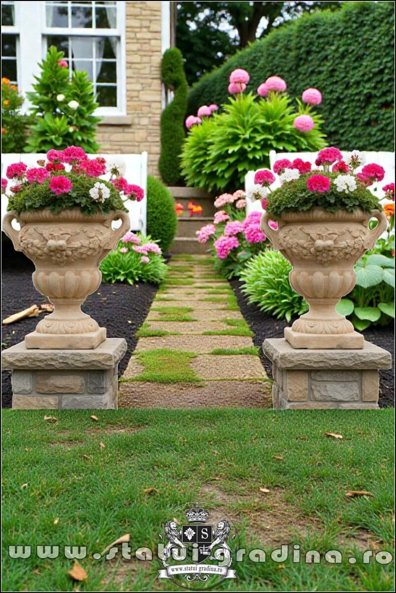 Vază ornament mare cu picior, galben patinat, model V6. (5)