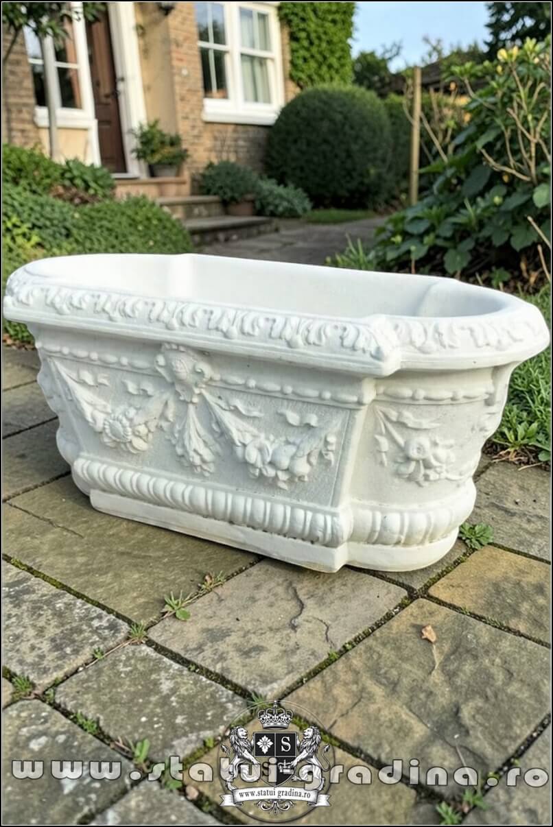 Jardinieră ornament flori, alb marmorat, model J8. (2)