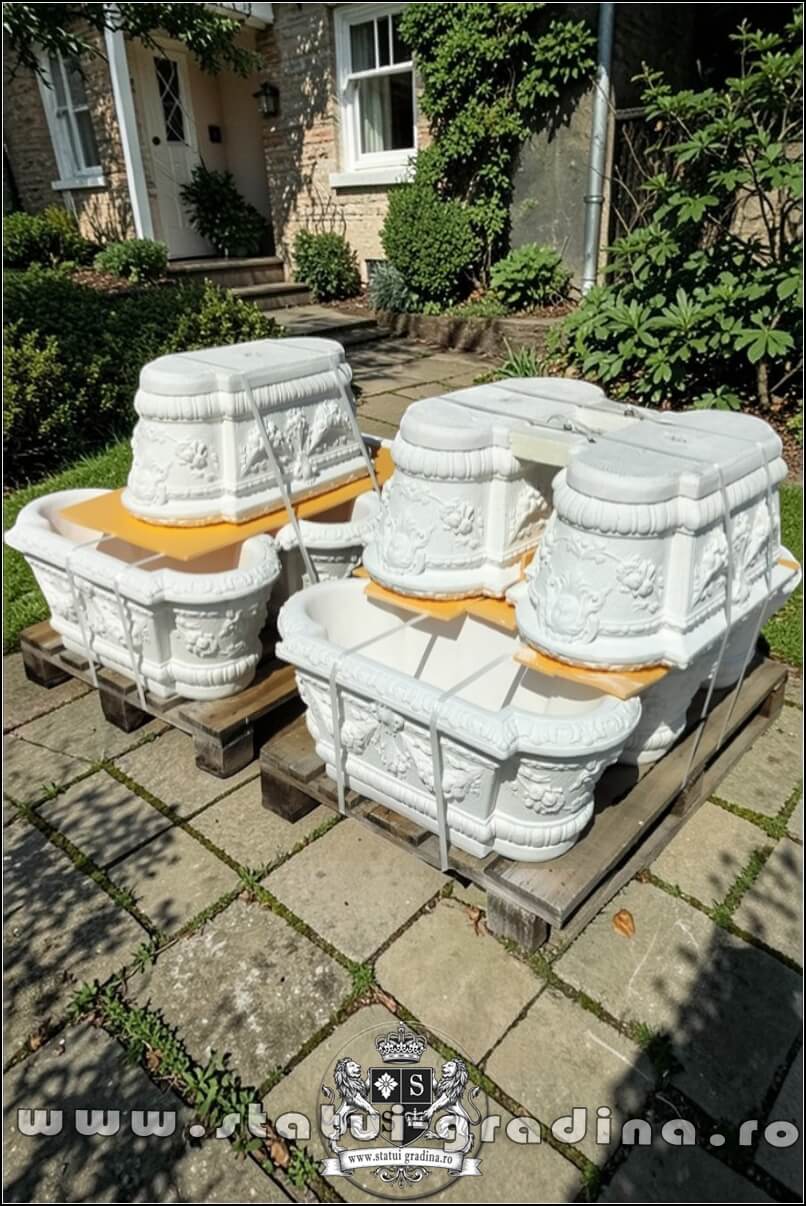 Jardinieră ornament flori, alb marmorat, model J8. (5)