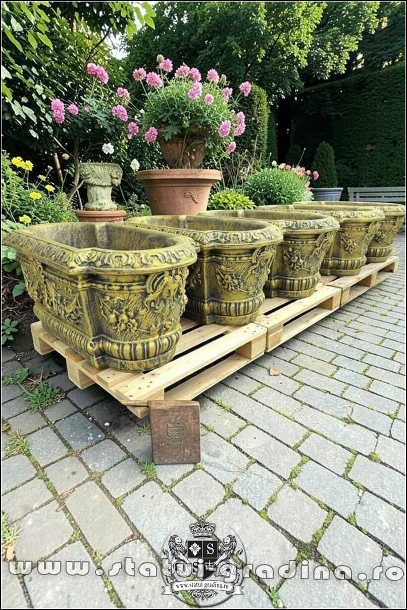 Jardinieră ornament flori, auriu antichizat, model J8. (2)