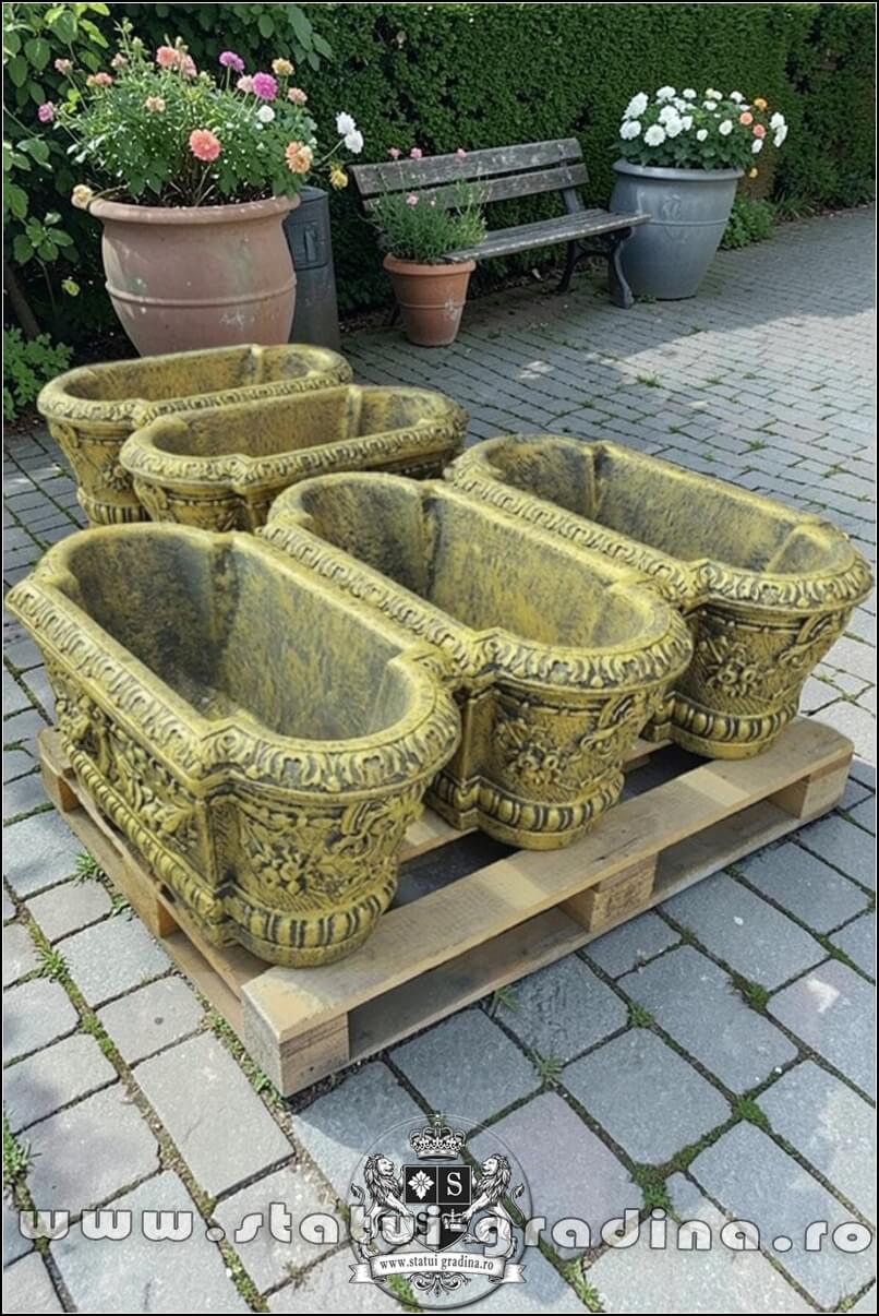 Jardinieră ornament flori, auriu antichizat, model J8. (3)