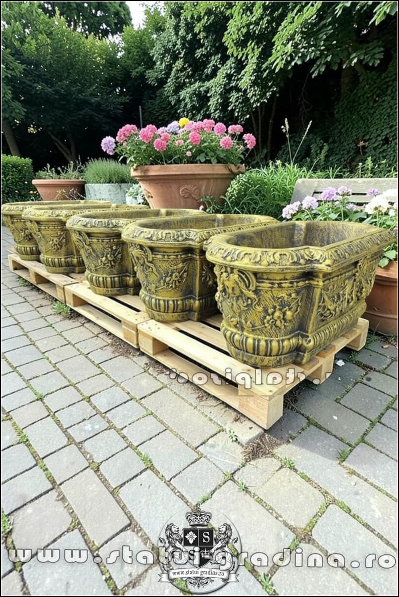 Jardinieră ornament flori, auriu antichizat, model J8. (4)