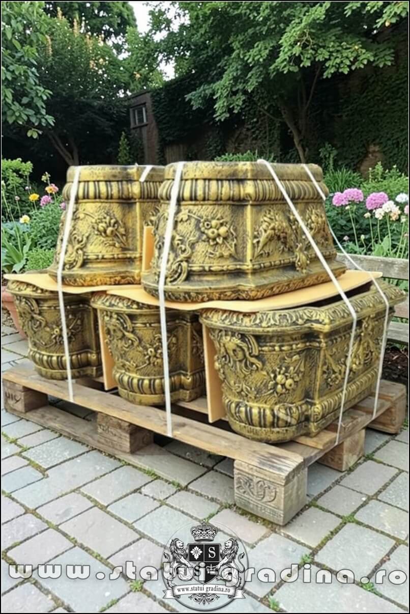Jardinieră ornament flori, auriu antichizat, model J8. (5)