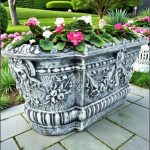 Jardinieră ornament flori, gri antichizat, model J8.
