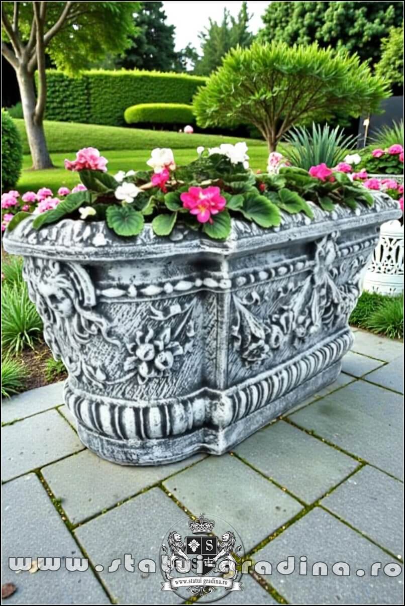 Jardinieră ornament flori, gri antichizat, model J8. (1)