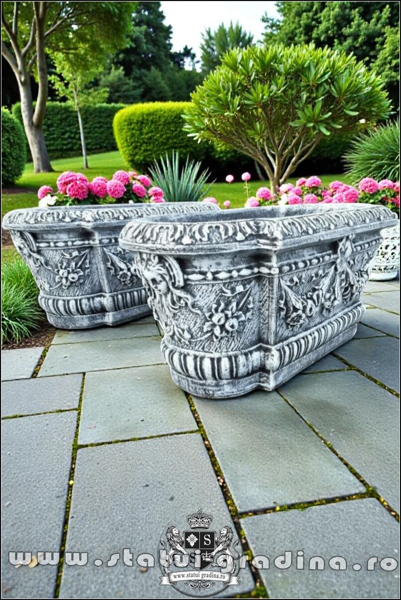 Jardinieră ornament flori, gri antichizat, model J8. (2)
