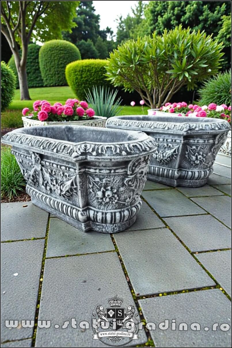 Jardinieră ornament flori, gri antichizat, model J8. (3)
