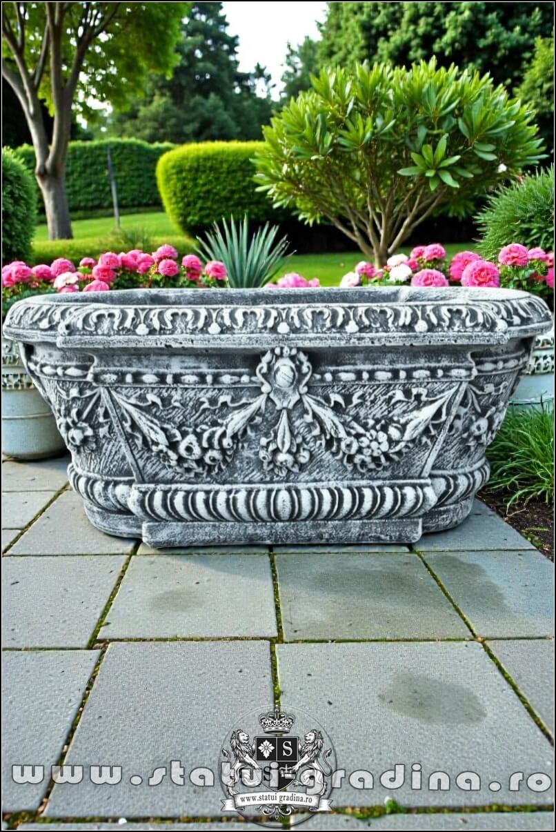 Jardinieră ornament flori, gri antichizat, model J8. (4)