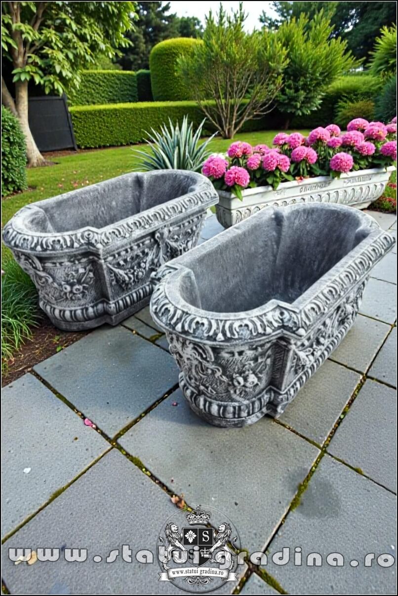 Jardinieră ornament flori, gri antichizat, model J8. (5)