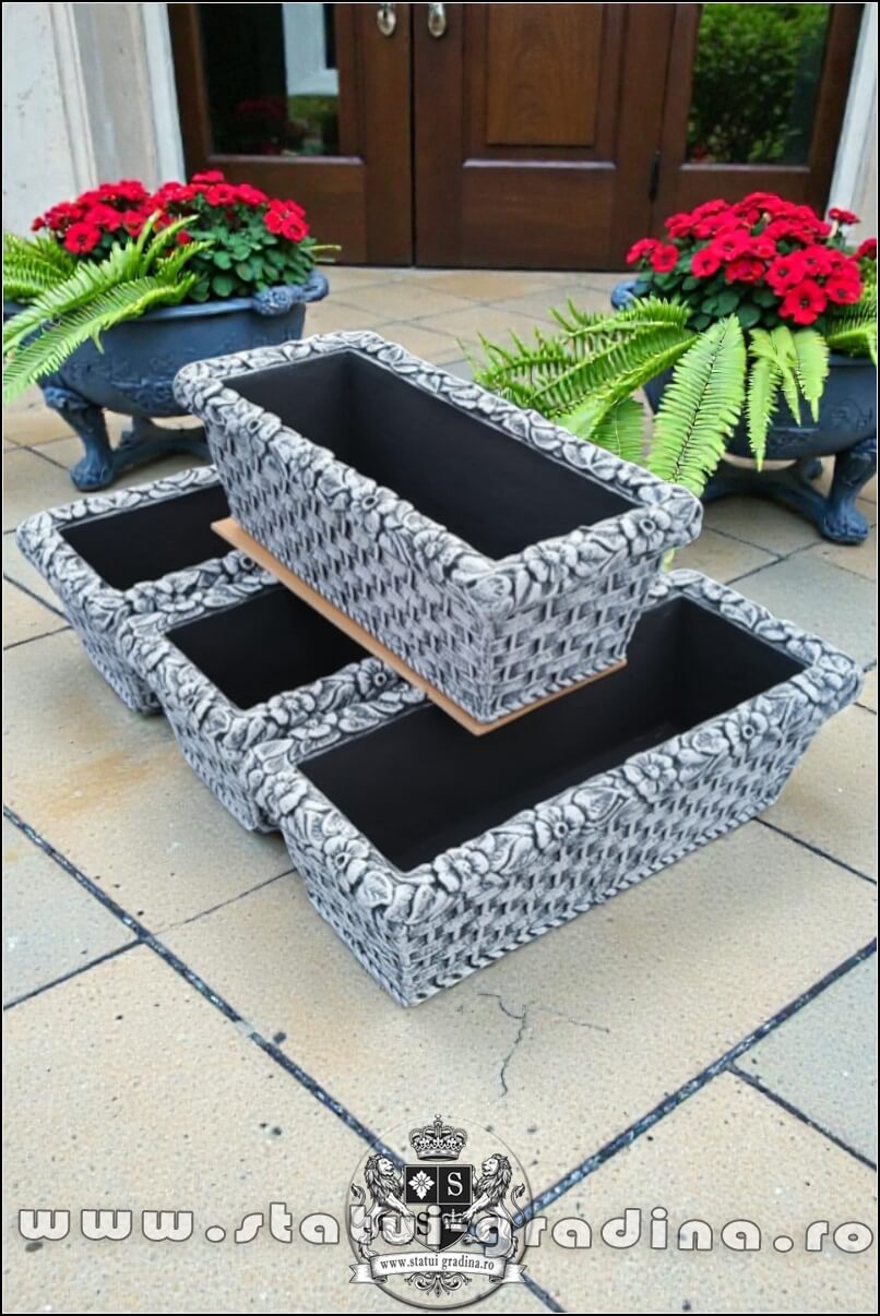 Jardinieră ornament flori, gri patinat, model J14. (3)