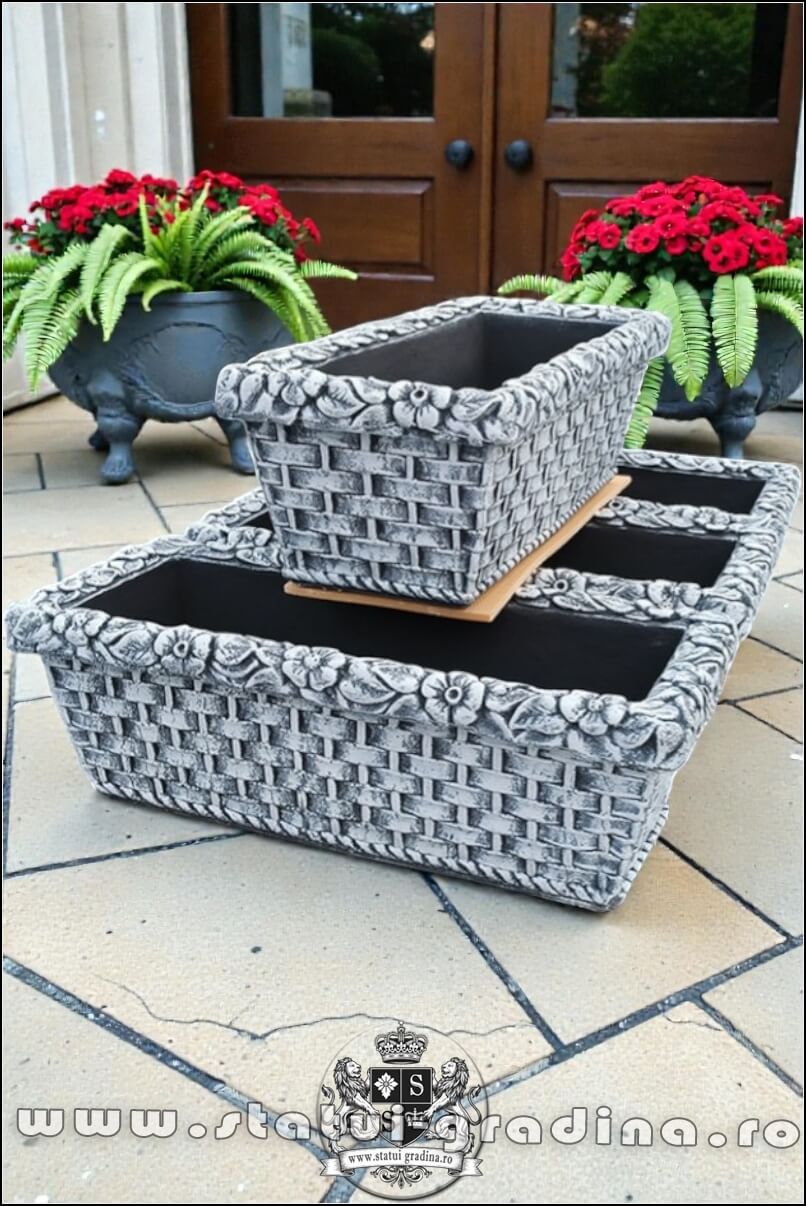 Jardinieră ornament flori, gri patinat, model J14. (4)