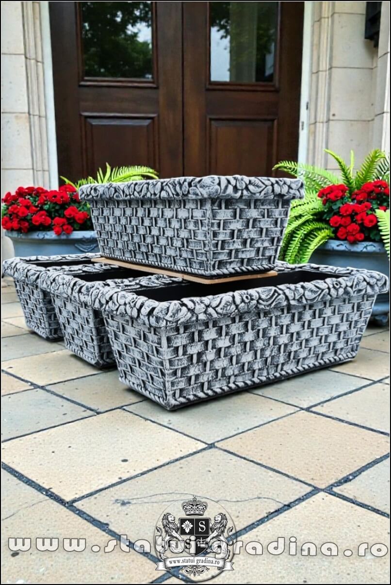 Jardinieră ornament flori, gri patinat, model J14. (5)