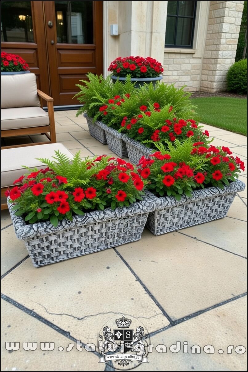 Jardinieră ornament flori, gri patinat, model J14. (6)