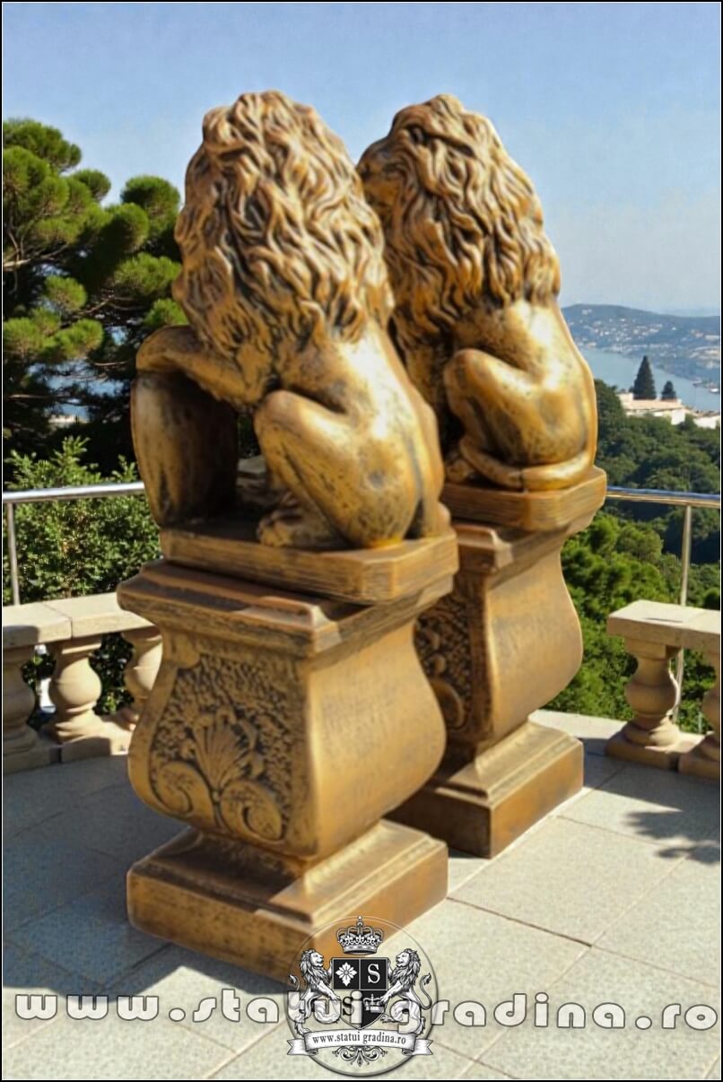 Set 2 statuete leu cu socluri, arămiu antichizat, model S2-S27. (4)