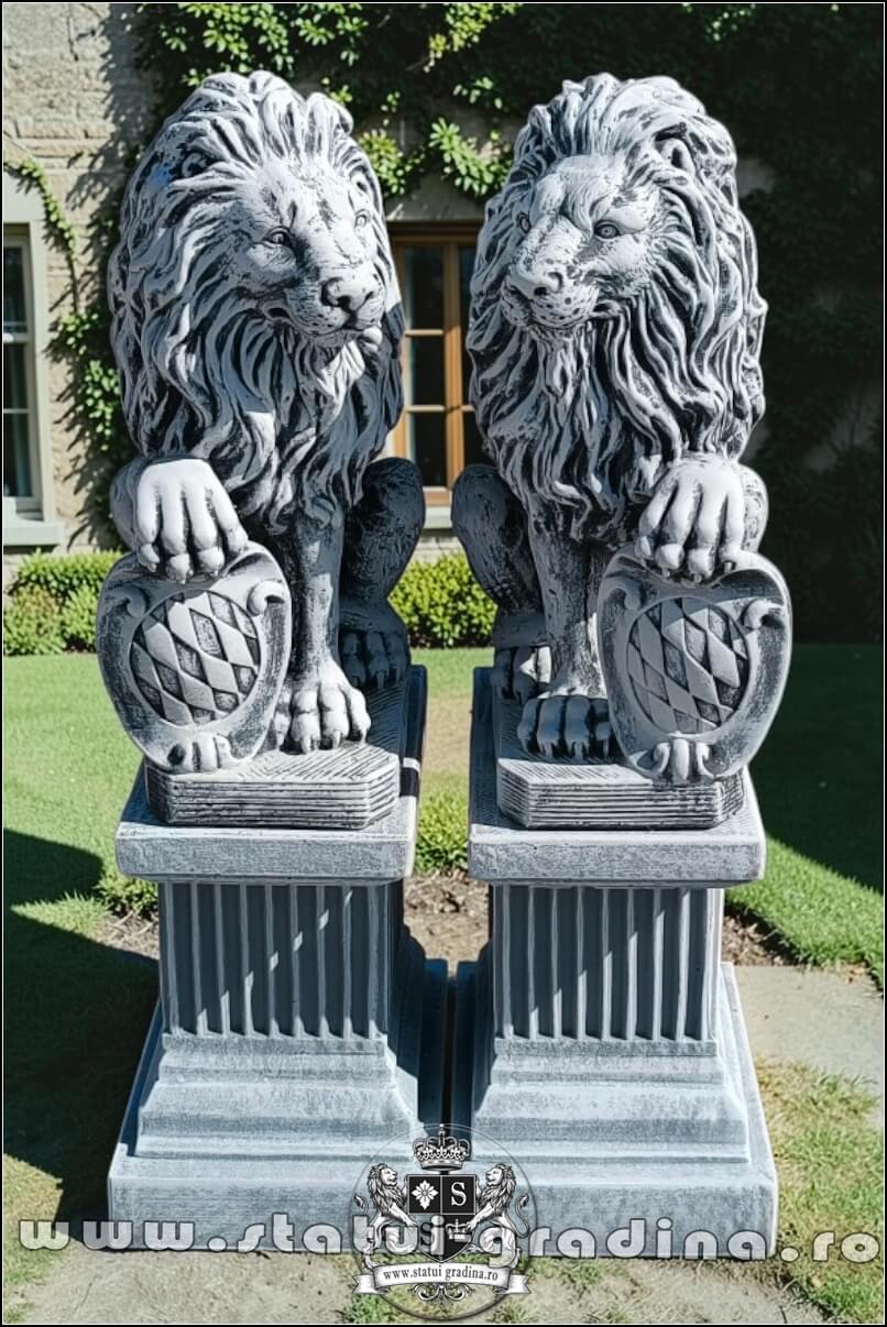 Set 2 statuete leu cu socluri, gri antichizat, S2-S108. (1)