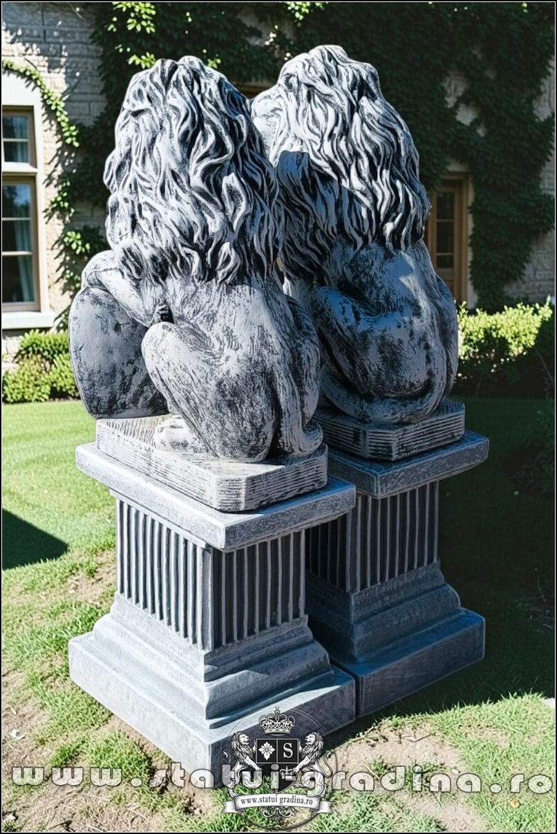 Set 2 statuete leu cu socluri, gri antichizat, S2-S108. (4)