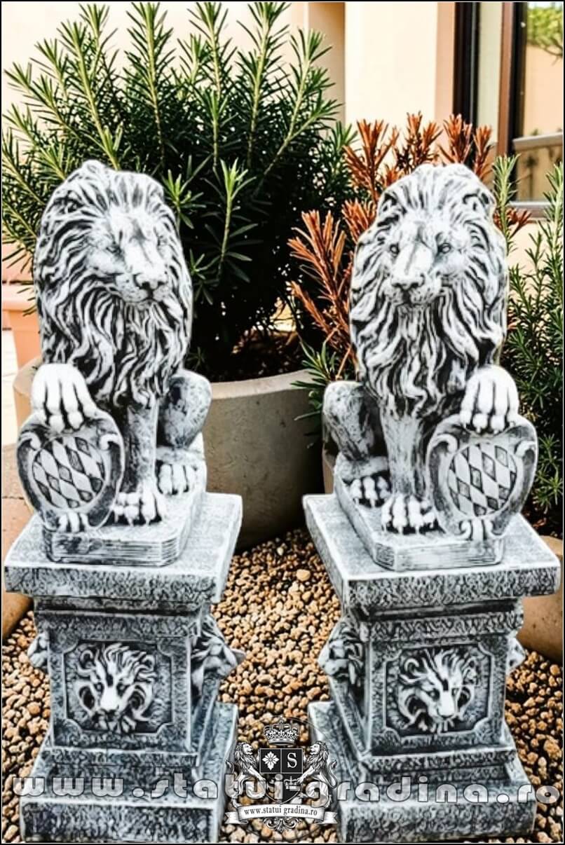 Set 2 statuete leu cu socluri, gri antichizat, S2-S87. (1)