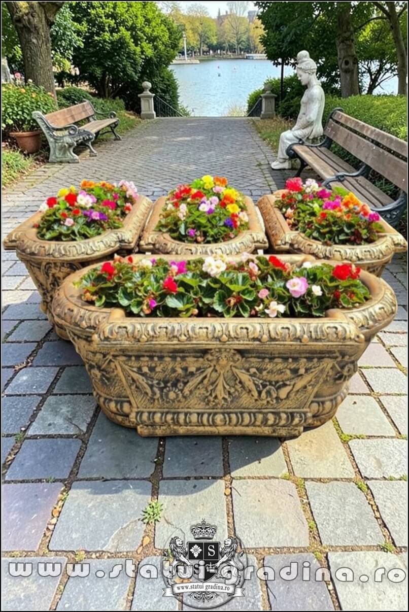 Set 4 jardiniere ornament flori, arămiu antichizat, model J8. (1)