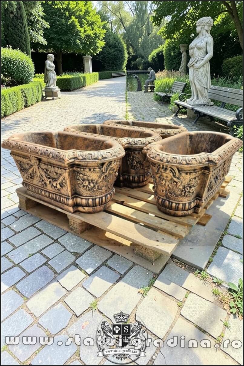 Set 4 jardiniere ornament flori, arămiu antichizat, model J8. (3)