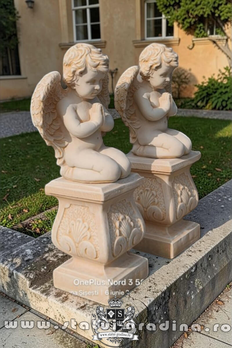 Set doi îngerași cu soclu, galben antichizat, model S4-S27. (2)