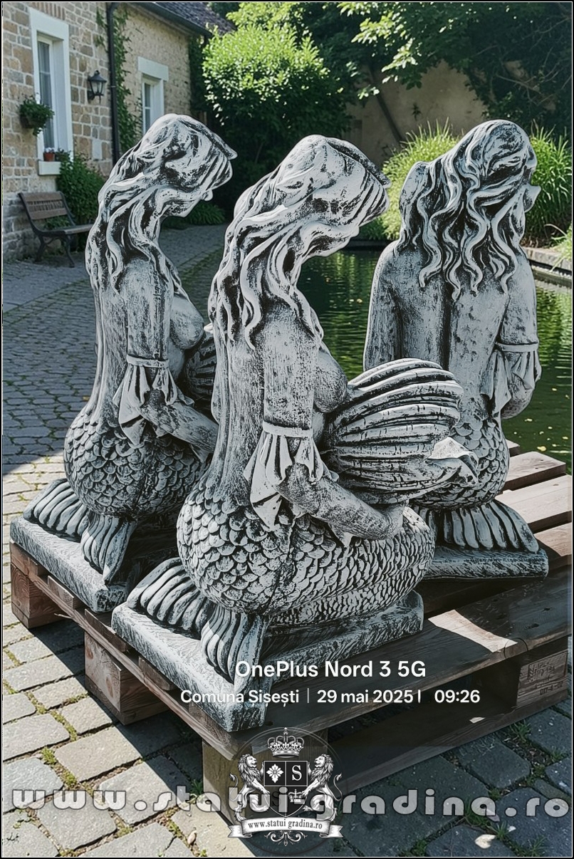 Set două sirene cu scoică, gri patinat, model S49 B (4).