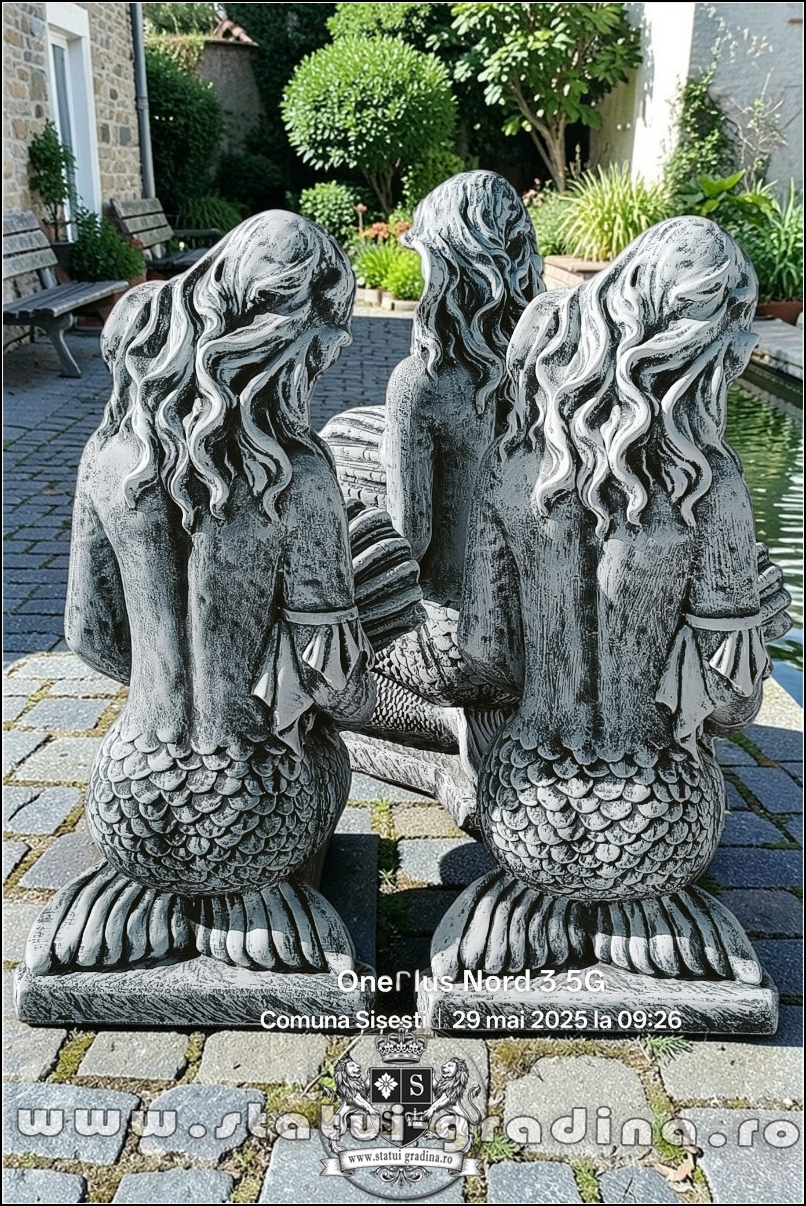 Set două sirene cu scoică, gri patinat, model S49 B (5).