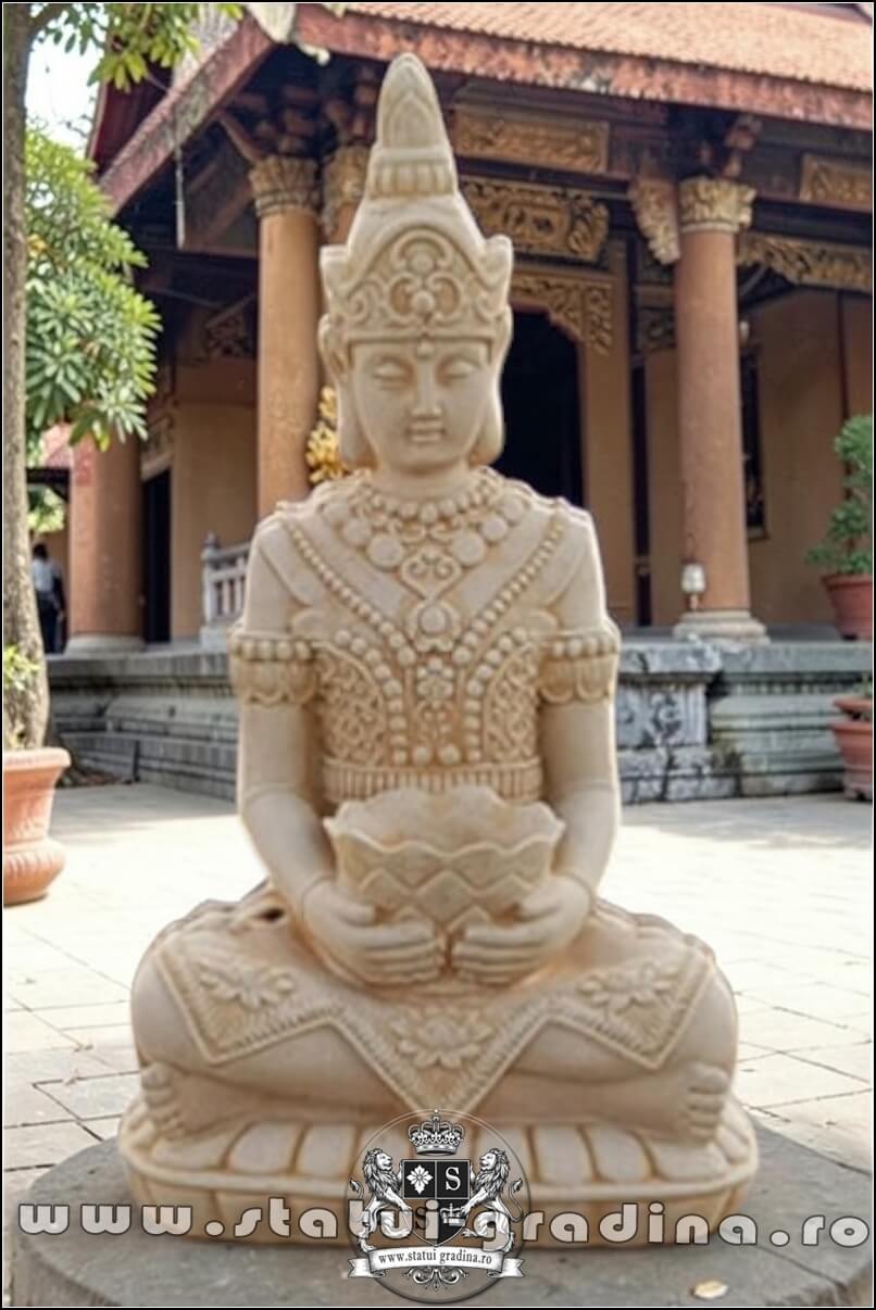 Statuetă Buddha Kwan Yin, galben antichizat, model S8. (1)