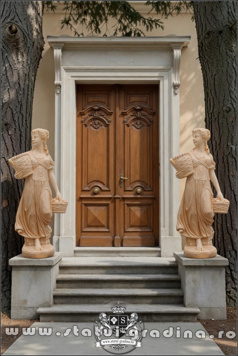 Statuetă domnița cu coșulețe, galben patinat, model S67. (6)