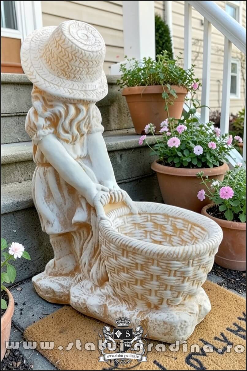 Statuetă fata cu coș, galben antichizat, model S3. (5)