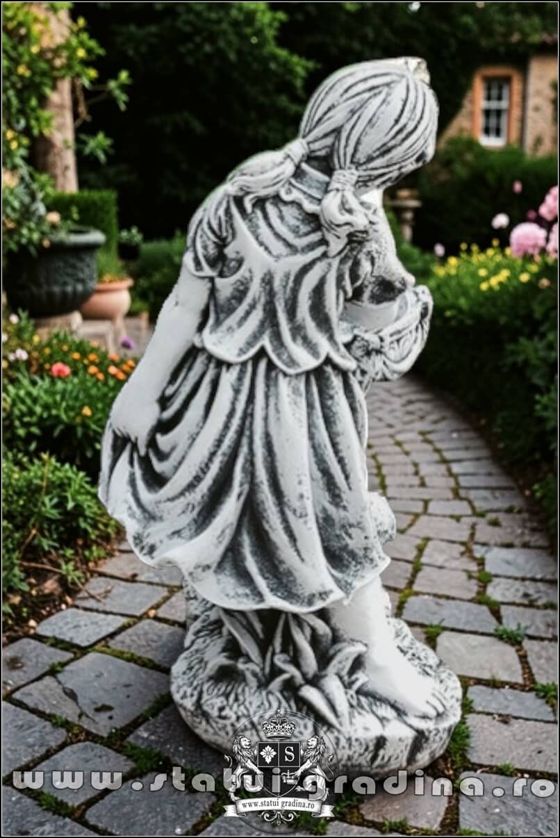 Statuetă fetița cu cățeluș, alb marmorat, model F4. (4)