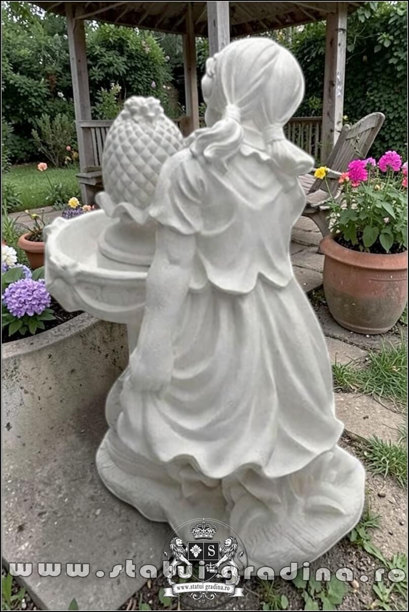 Statuetă fetița cu cățeluș, alb marmorat, model F4. (4)
