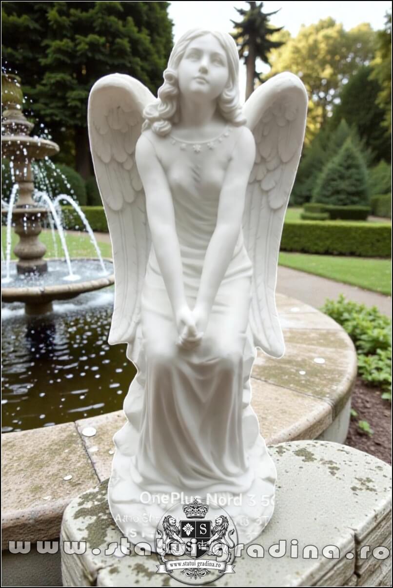 Statuetă îngeraș mare, alb marmorat, model S9. (1)
