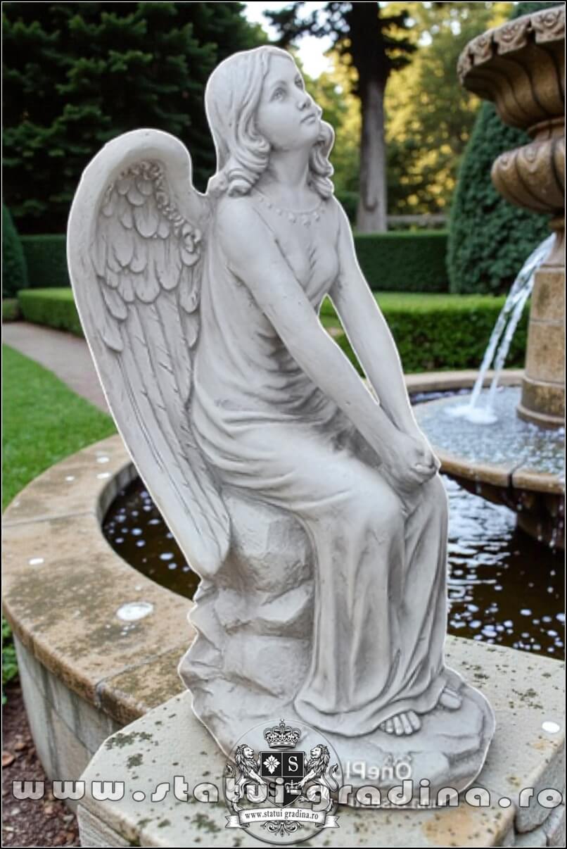 Statuetă îngeraș mare, alb marmorat, model S9. (2)