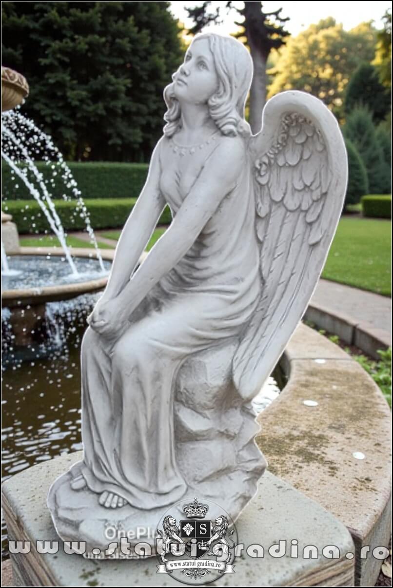 Statuetă îngeraș mare, alb marmorat, model S9. (3)