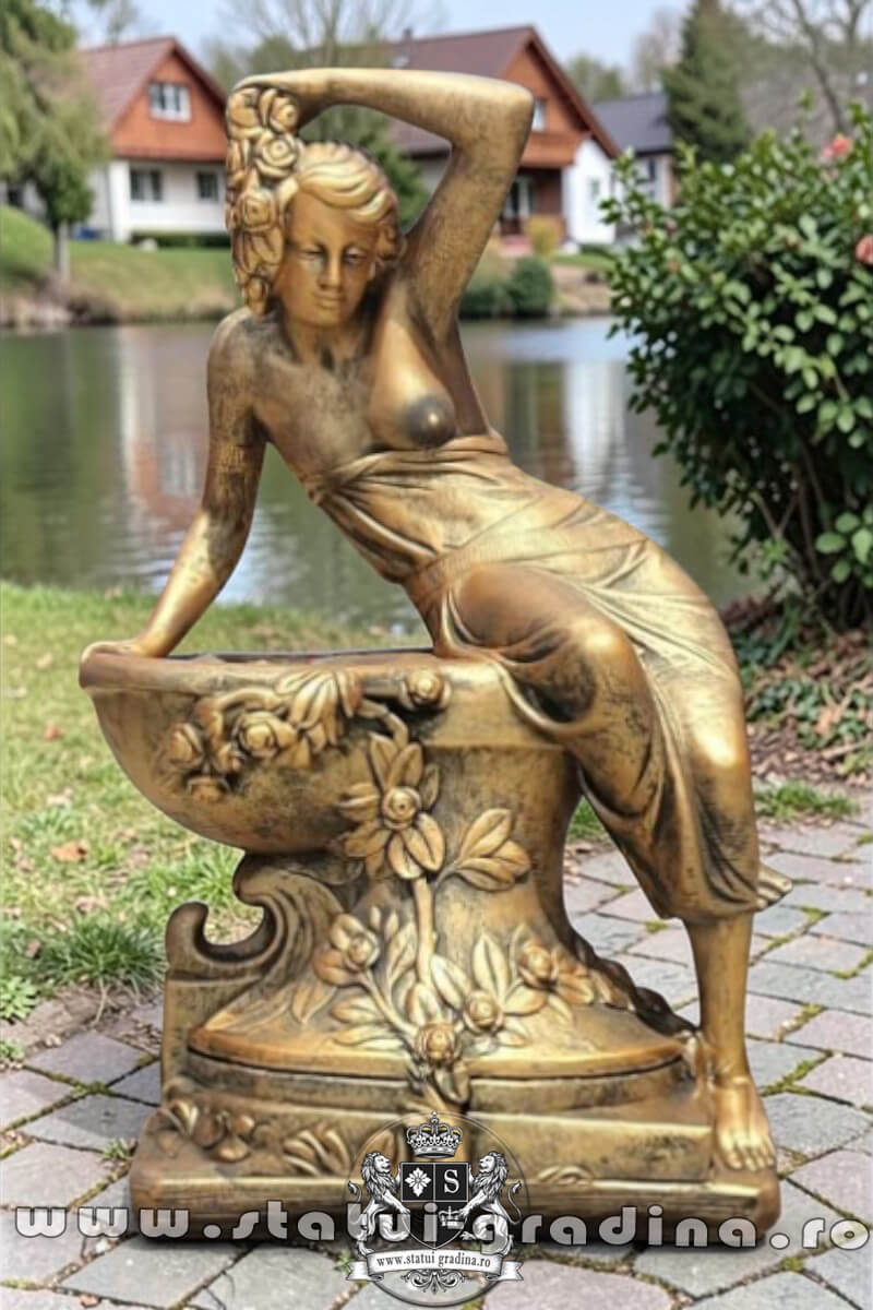 Statuetă jardinieră flori, arămiu patinat, model J12. (1)