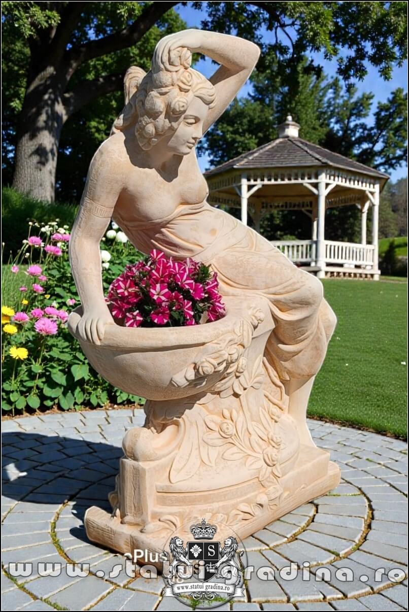 Statuetă jardinieră flori, galben patinat, model J12. (2)