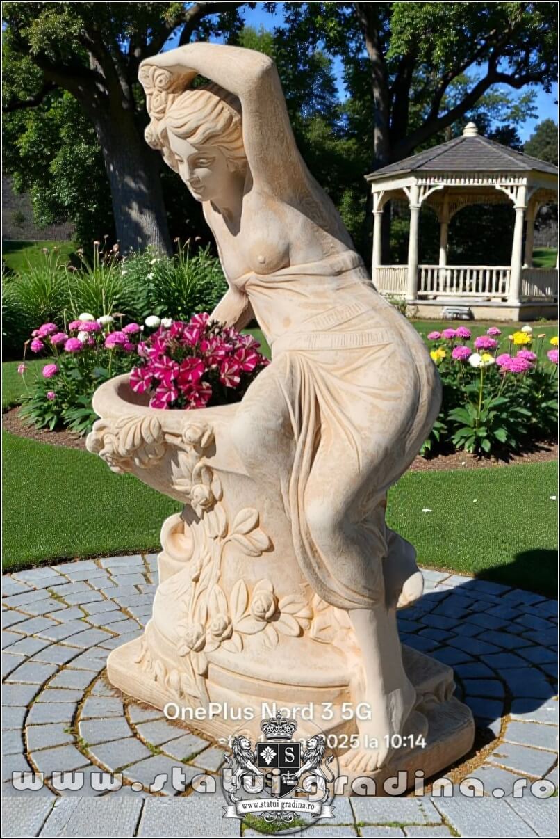 Statuetă jardinieră flori, galben patinat, model J12. (3)