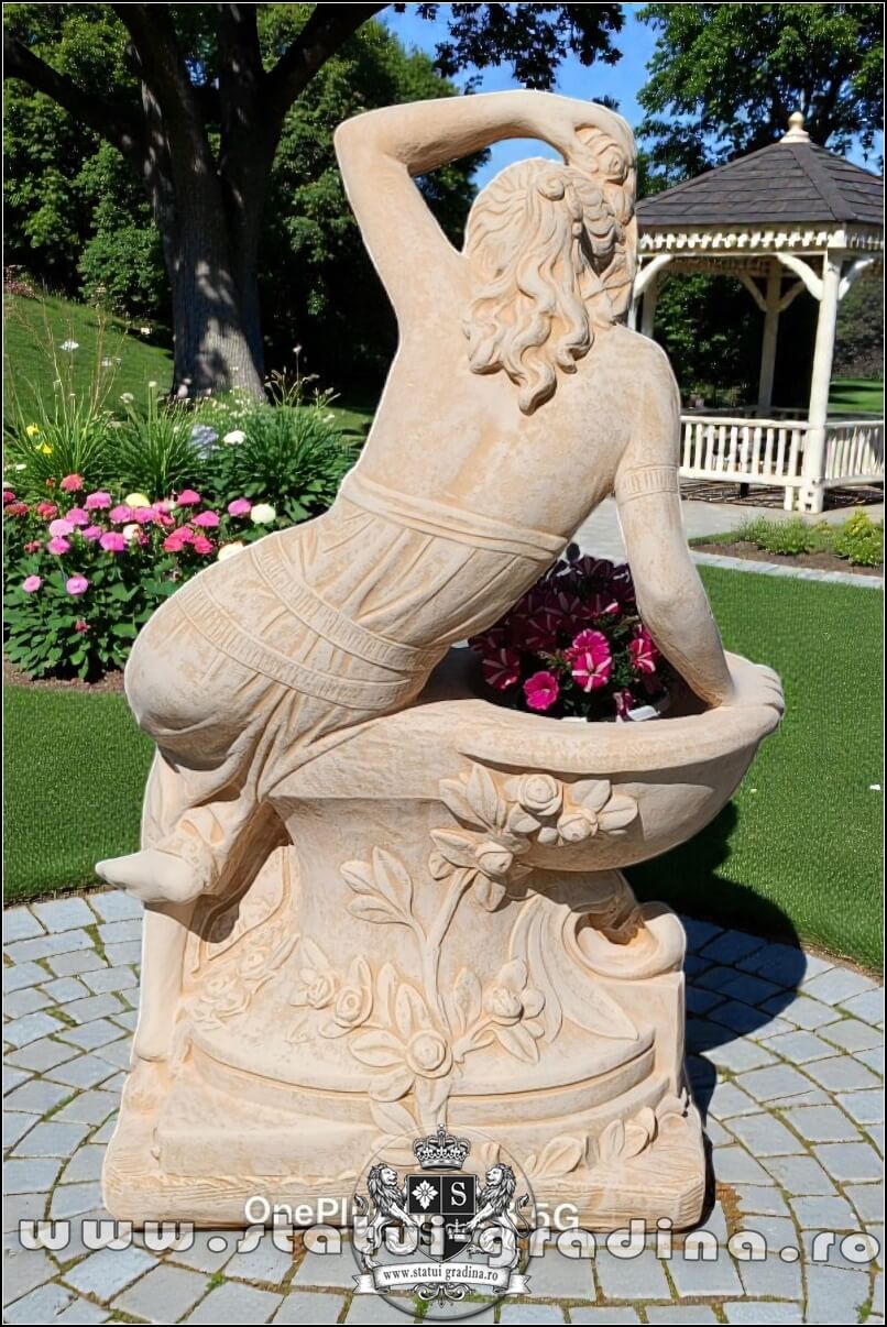Statuetă jardinieră flori, galben patinat, model J12. (4)